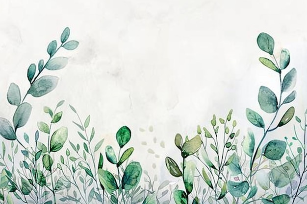 Delikatna botaniczna ilustracja zielonych liści w akwarelach
