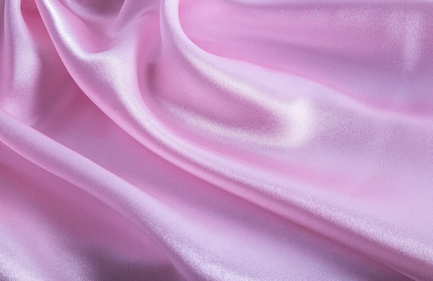 Delikatna tekstura eleganckich zgięć lawendowego tkaniny satynowej Luksusowe tło do prezentacji produktu liliowe fale satynowe