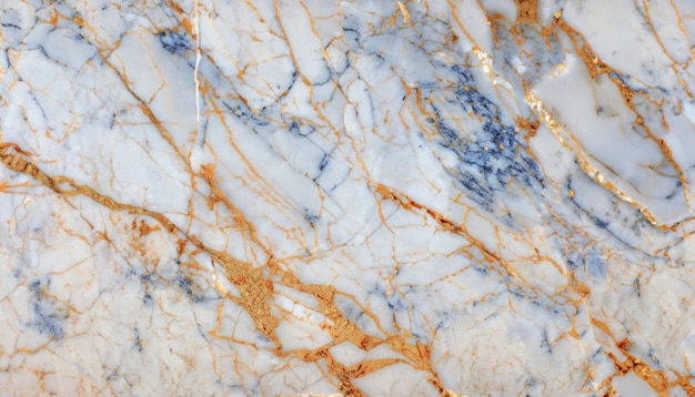 Zdjęcie delikatna tekstura marmuru polerowana powierzchnia białego marmuru z niebieskimi i złotymi pomarańczowymi wzorami