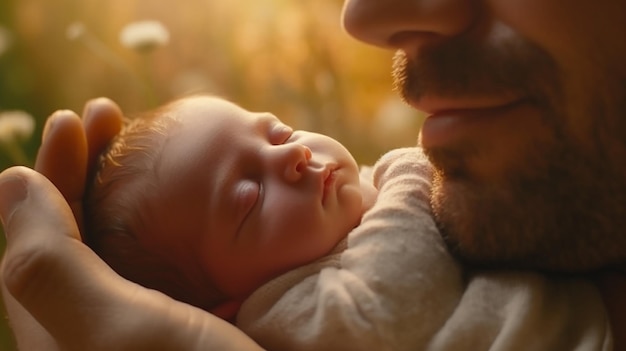 Delikatne dłonie ojca tulące jego nowonarodzone dziecko są symbolem opiekuńczej miłości i piękna nowego życia
