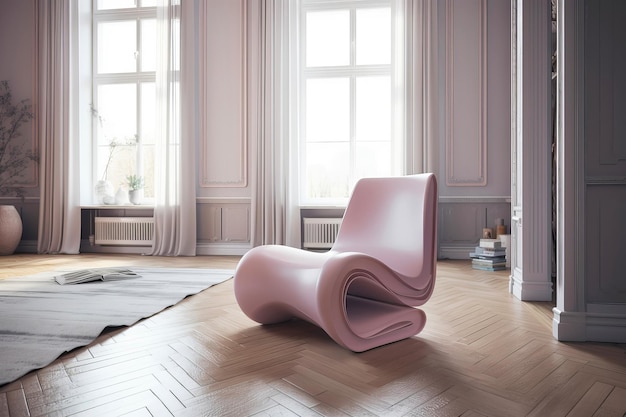 Delikatne różowe krzesło w nowoczesnym klasycznym wnętrzu Ilustracja AI generatywna