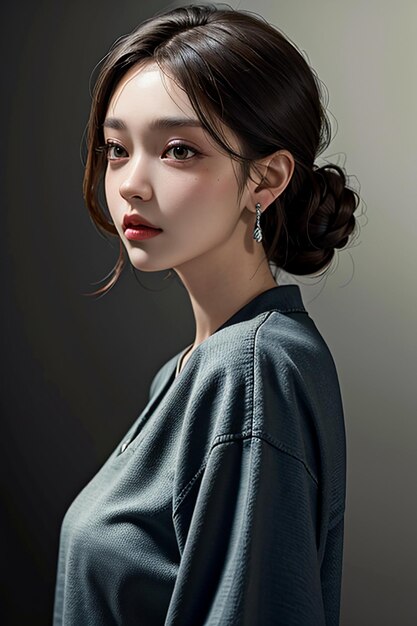 Zdjęcie delikatne rysy twarzy orientalnej urody, młoda piękna dziewczyna ubrana w wieczorową sukienkę, ciało gorące