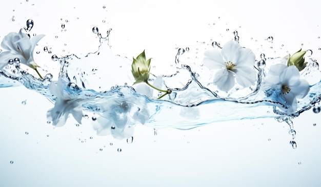 Delikatny i świeży obraz niebieskich kwiatów w wodzie wygenerowany przez sztuczną inteligencję