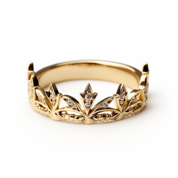 Delikatny pierścionek w kształcie korony z skomplikowanymi diamentowymi szczegółami