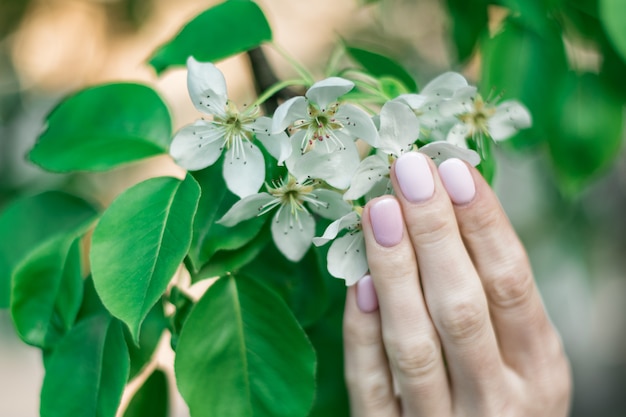 Delikatny, Różowy Manicure Na Krótkich Paznokciach. Wiosenny żel Do Manicure Polski. ścieśniać