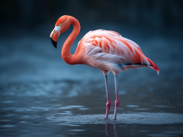 Delikatny wdzięk flaminga w spokojnych wodach