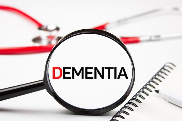 DEMENTIA tekst przez szkło powiększające Koncepcja medyczna demencji