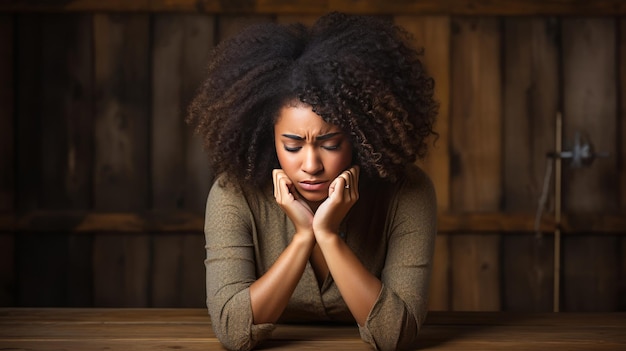Depresyjna czarna kobieta z pochyłą głową Depresja samotność i koncepcja zdrowia psychicznego