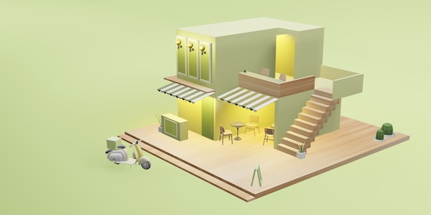 Deser sklep model kawiarnia restauracja usługa dostawy obraz kreskówki ilustracja 3D