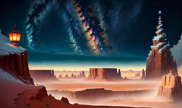Desert Alien Planet Mars krajobraz Podróż w nieznane głębiny Kratery na powierzchni Czerwonej Planety