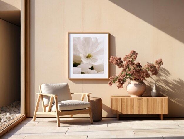 Desert Elegance AIGenerated Mockup Minimalistycznego Wnętrza z EFrame i Wall Art