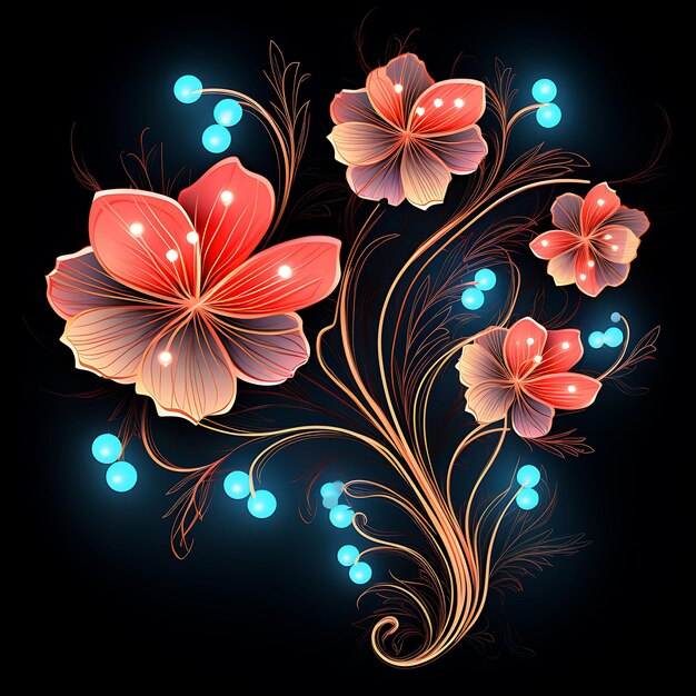 Design of Neon Floral Floral Lines Neon Flower Illustrations Luminous Clipart Tshirt Design Glow