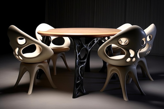 Designerski stół z krzesłami Generacyjna AI
