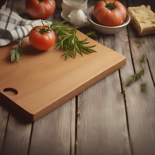 Zdjęcie deska do cięcia z pomidorami i deska do cięcia z nożem na niej