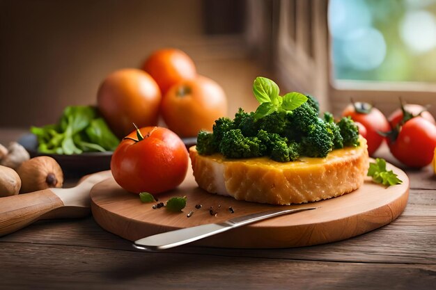 Deska do krojenia z brokułami i pomidorami