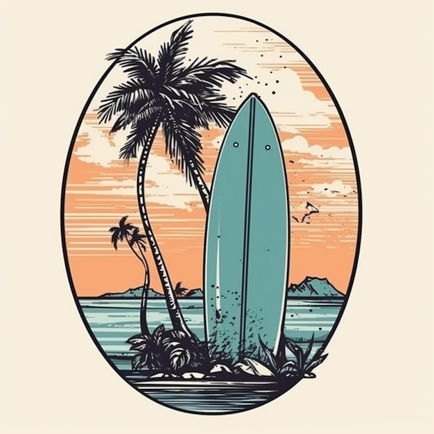 Deska do surfowania na wyspie z palmami