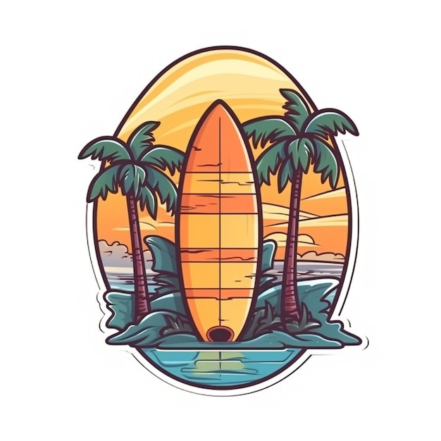 Zdjęcie deska do surfowania na wyspie z palmami