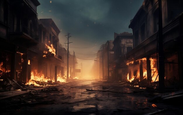 Desolation Unveiled Spalona ulica miasta pozbawiona życia Generatywna sztuczna inteligencja