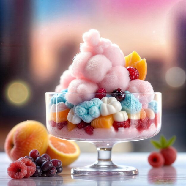 Dessert Cotton candy cloud parfait z kompotem owocowym