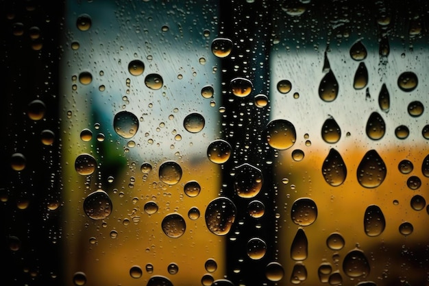 Deszcz kapie i krople wody na tle szkła