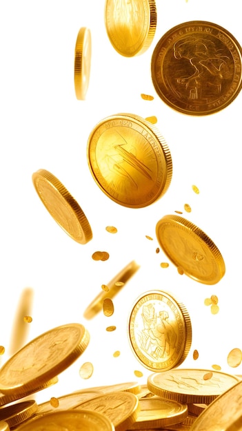 Deszcz złotych monet przedstawiających bogactwo i sukces finansowy