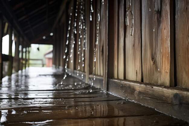 Deszczowy dzień z wodą kapczącą z przeciekającego dachu na