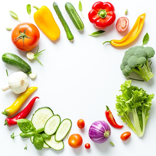 Zdjęcie detox warzywa okrągły biały banner projekt przekroju warzywa cebula papryka zdrowie