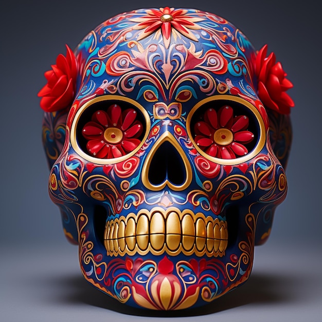 Dia De Los Muertos 3D kolorowy pomalowany szkielet czaszki cukrowej