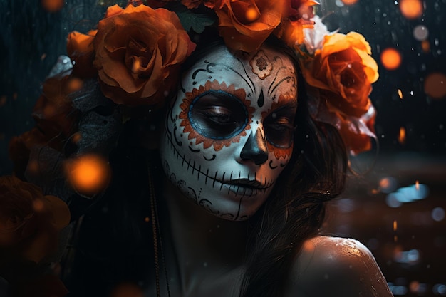 Dia de los Muertos glamour Portret Catriny ze skomplikowanym makijażem Tradycyjna koncepcja wakacji