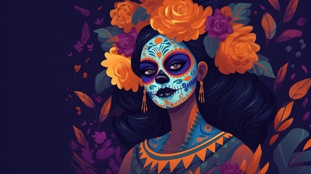 Dia de los Muertos lub dzień martwych meksykański Sugar skull girl Generative Ai