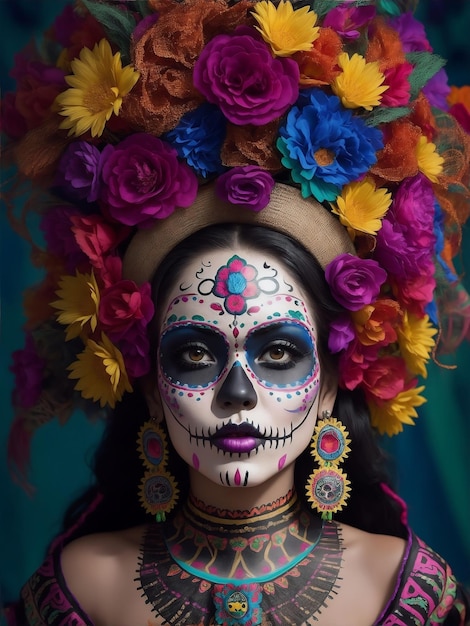 Dia de Muertos Day of the Dead makijaż Latina calaverita kostium karnawałowy z kwiatami