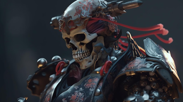Diabeł czaszka cyborg samuraj ilustracja cyfrowa sztuka Generacyjna sztuczna inteligencja