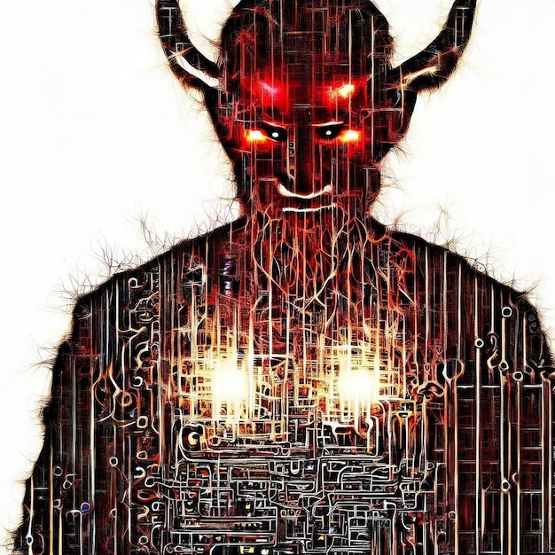 Diabolical Matrix Mieszany portret kapłana złego diabła z plakatem Halo Digital Art Line