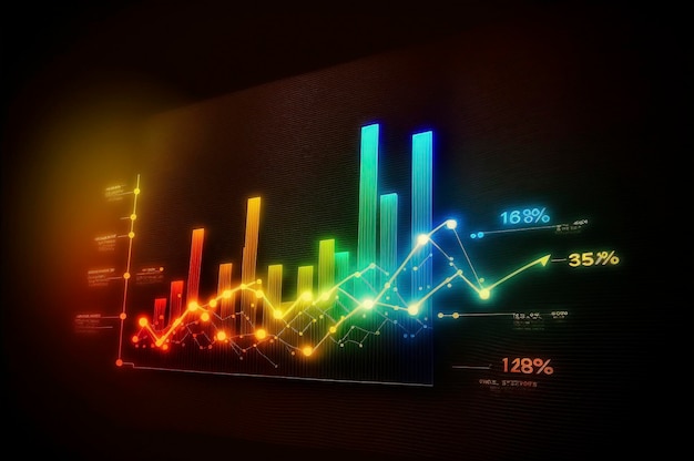 Diagram biznesowy neonowy nowoczesny świecący projekt transparentu kolorowy trend nowoczesnego wzornictwa na czarnym tle ai generatywny