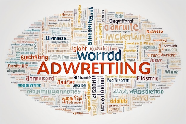 Diagram słów reklamy cyfrowej dla pól marketingu biznesowego na białym BG