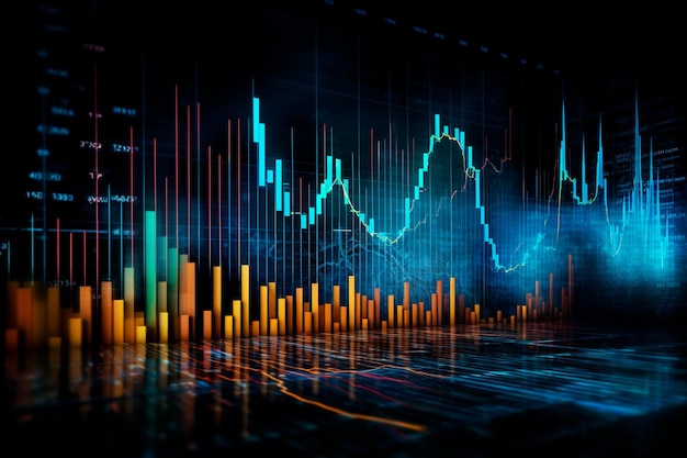 Diagramy Forex i rosnące linie giełdowe z liczbami