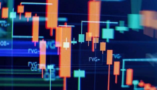 Diagramy wykres finansowy z liniami i świecami wykres finansowy ze zmianami Koncepcja forex