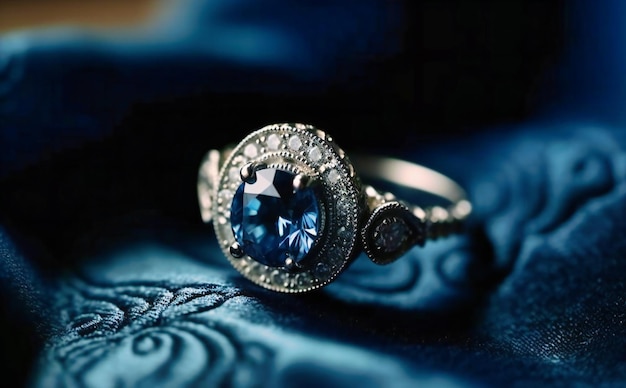 Diamentowa obrączka ślubna na ciemnoniebieskim płótnie