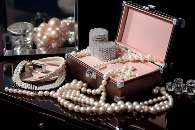 Diamentowe naszyjniki z perłami i luksusowe akcesoria wraz z torebkami i butami projektantów