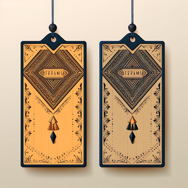 DiamondShaped Babylonian Pattern Tag Card Ochre and Blue Co 2D Design Creative Old Traditional