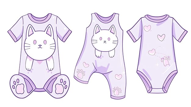 Zdjęcie die cut onesie z wycięciami w kształcie kota na kolanach showcasi creative flat illustration ubrania dla dzieci