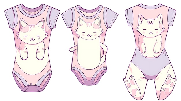 Zdjęcie die cut onesie z wycięciami w kształcie kota na kolanach showcasi creative flat illustration ubrania dla dzieci