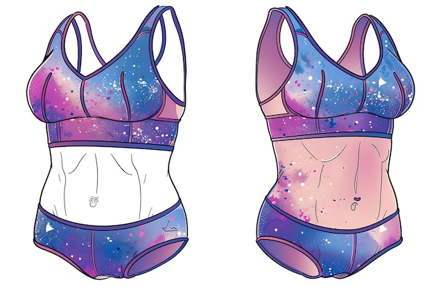 Zdjęcie die cut sports bra z abstrakcyjnymi wzorami zainspirowanymi przez celest illustration flat clothes collection