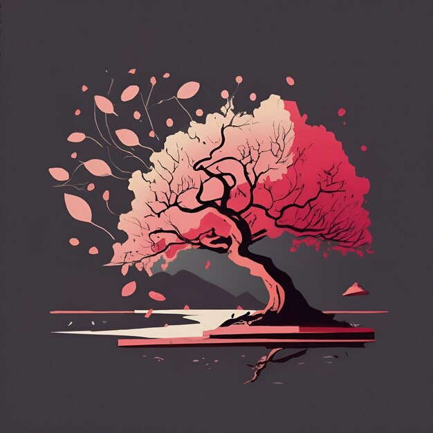 Digital Art T-Shirt Design Tapeta Tło Bonsai Sakura Drzewo Sztuczna inteligencja Sztuka