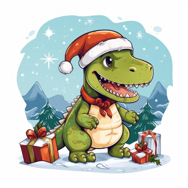 Zdjęcie dinomite christmas festive vector image i clipart z dinozaurami