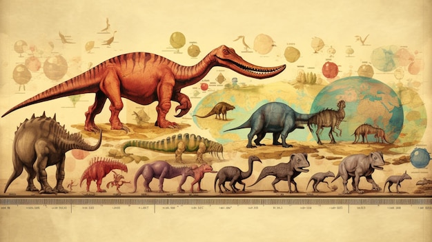 Zdjęcie dinosaury prehistoryczna encyklopedia ilustracja diagram ai generatywny