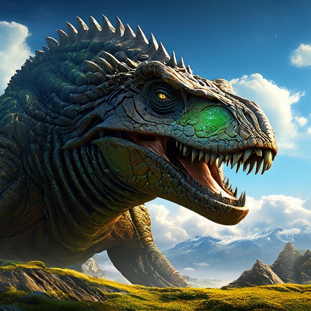 Dinozaur na łące 3D ilustracja cyfrowa