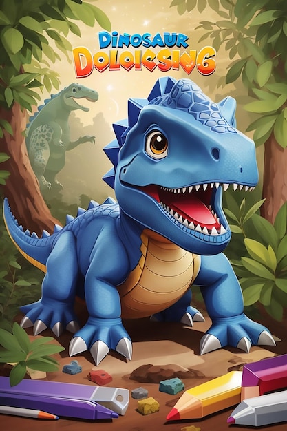 Dinozaur styl 3D kolorowanie obrazu okładki książki