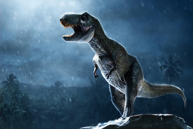 Dinozaur Tyrannosaurus rex na szczycie góry