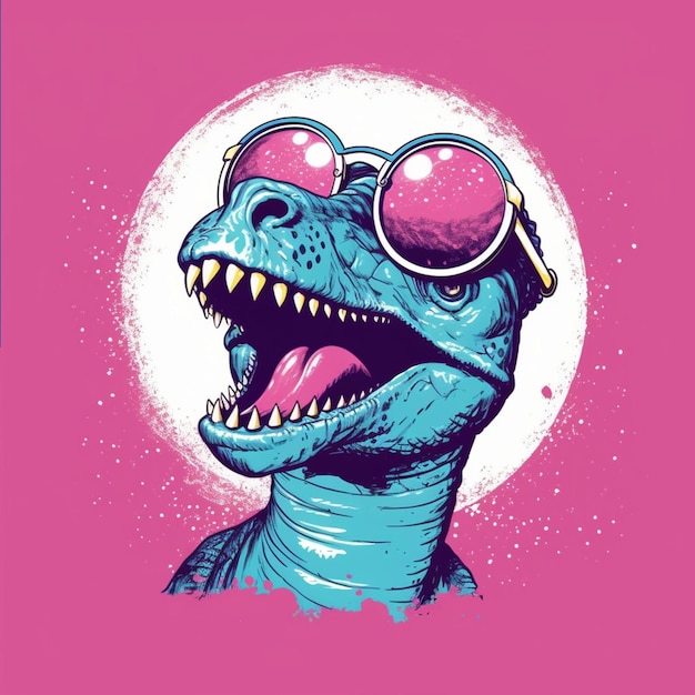 Zdjęcie dinozaur w okularach przeciwsłonecznych i różowych okularach przeciwsłonecznych t-rex t-rex.